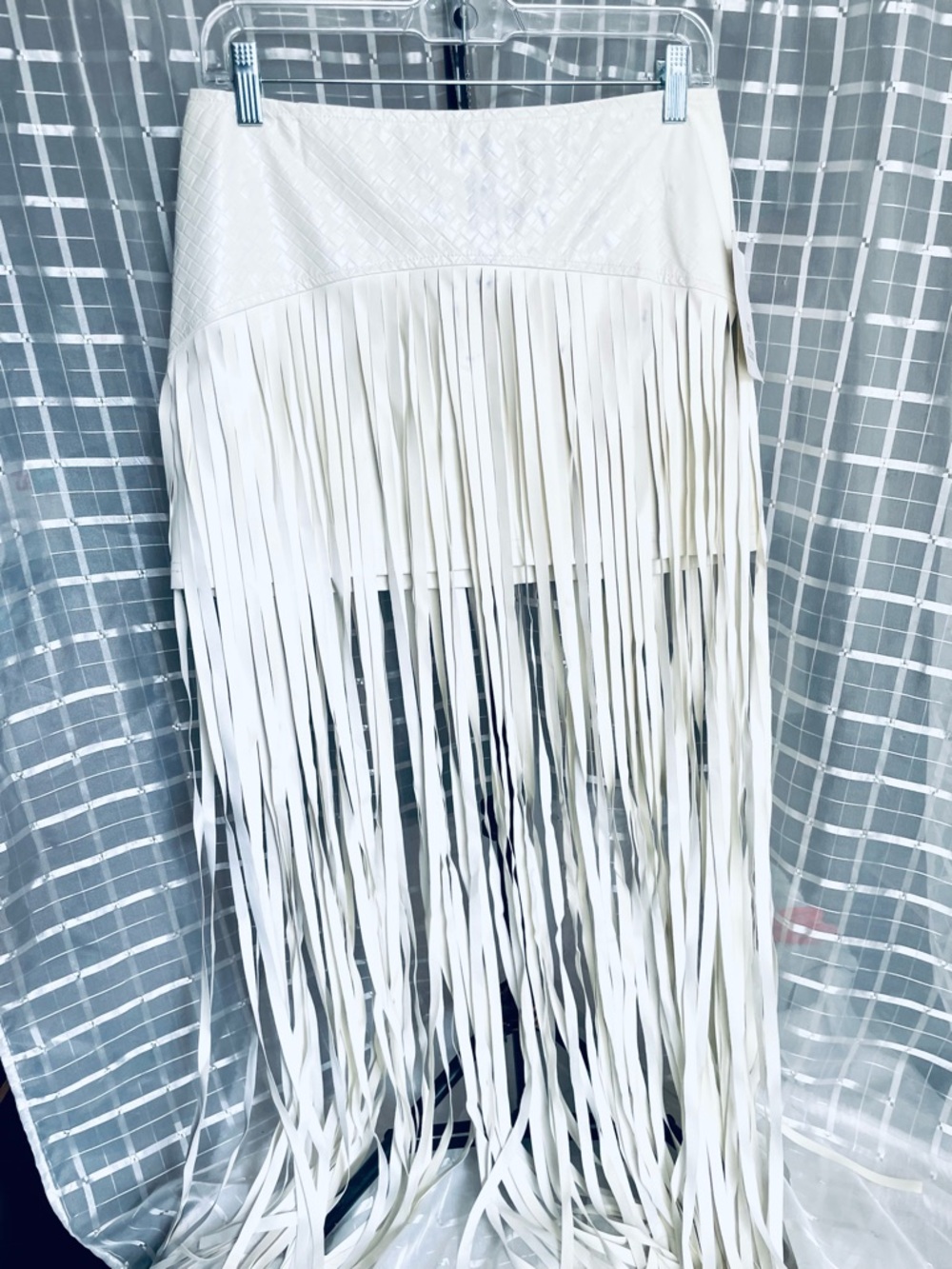 White Fringe Mini Skirt with Back Zip